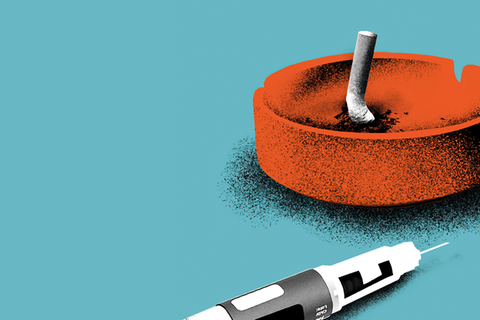 Illustration: Abnehmspritze und ausgedrückte Zigarette