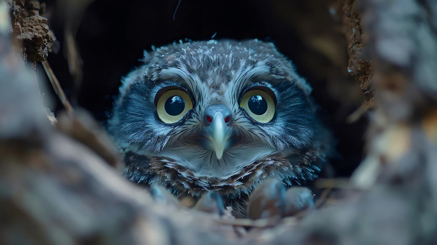 Eule schaut aus Astloch Eule schaut aus Astloch