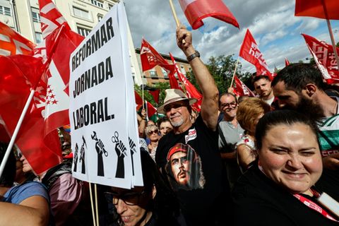 Demonstration für kürzere Arbeitszeiten in Madrid