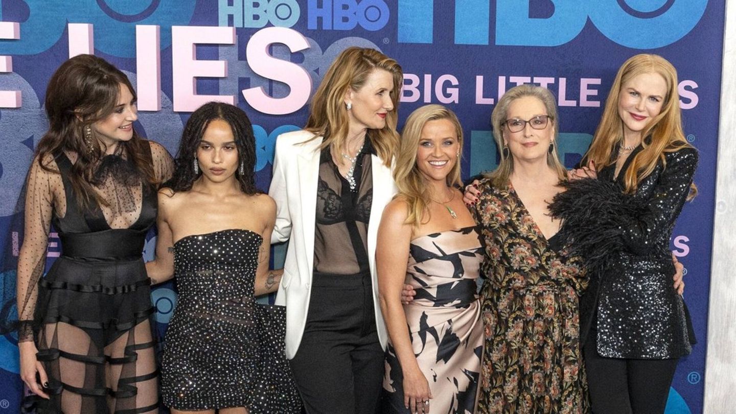 Kehren Shailene Woodley, Zoë Kravitz, Laura Dern, Reese Witherspoon, Meryl Streep und Nicole Kidman (v.l.n.r.) mit "Big Little