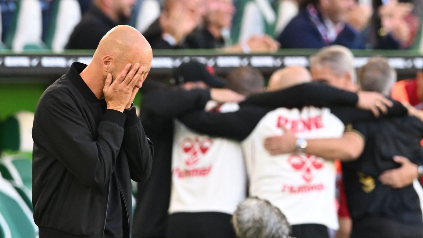 Kölner Jubel, Wolfsburger Entsetzen: VfL-Trainer Paul Simonis nach dem späten 3:3. Foto: dpa