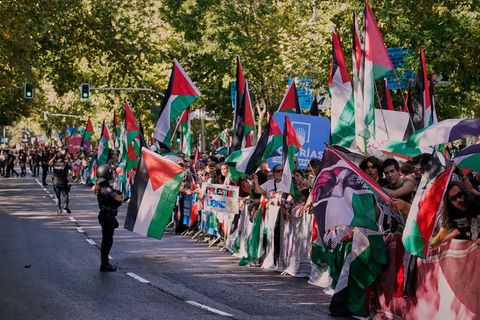 Die Proteste sorgten während der gesamten Vuelta für Aufsehen. Foto: Andrea Comas/AP/dpa