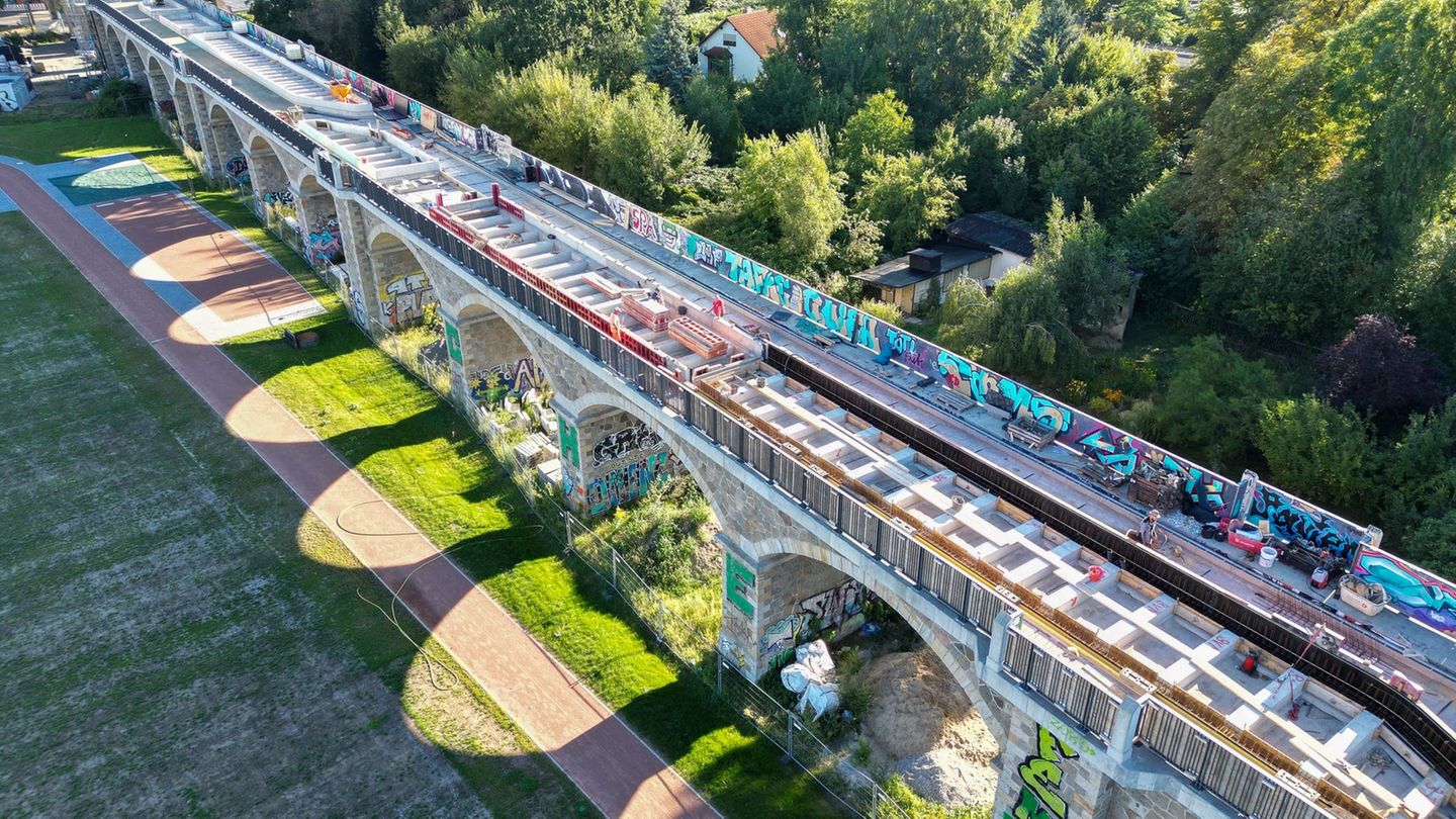 Das Sellerhäuser Viadukt: Die über 100 Jahre alte Eisenbahnbrücke wird Teil des „Parkbogens Ost“ in Leipzig. (Archivbild) Foto: