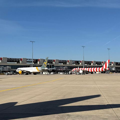 Flugzeuge stehen am Flughafen Frankfurt am Terminal 3