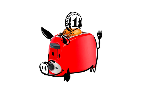 Ein Toaster, angekritzelt als Sparschwein