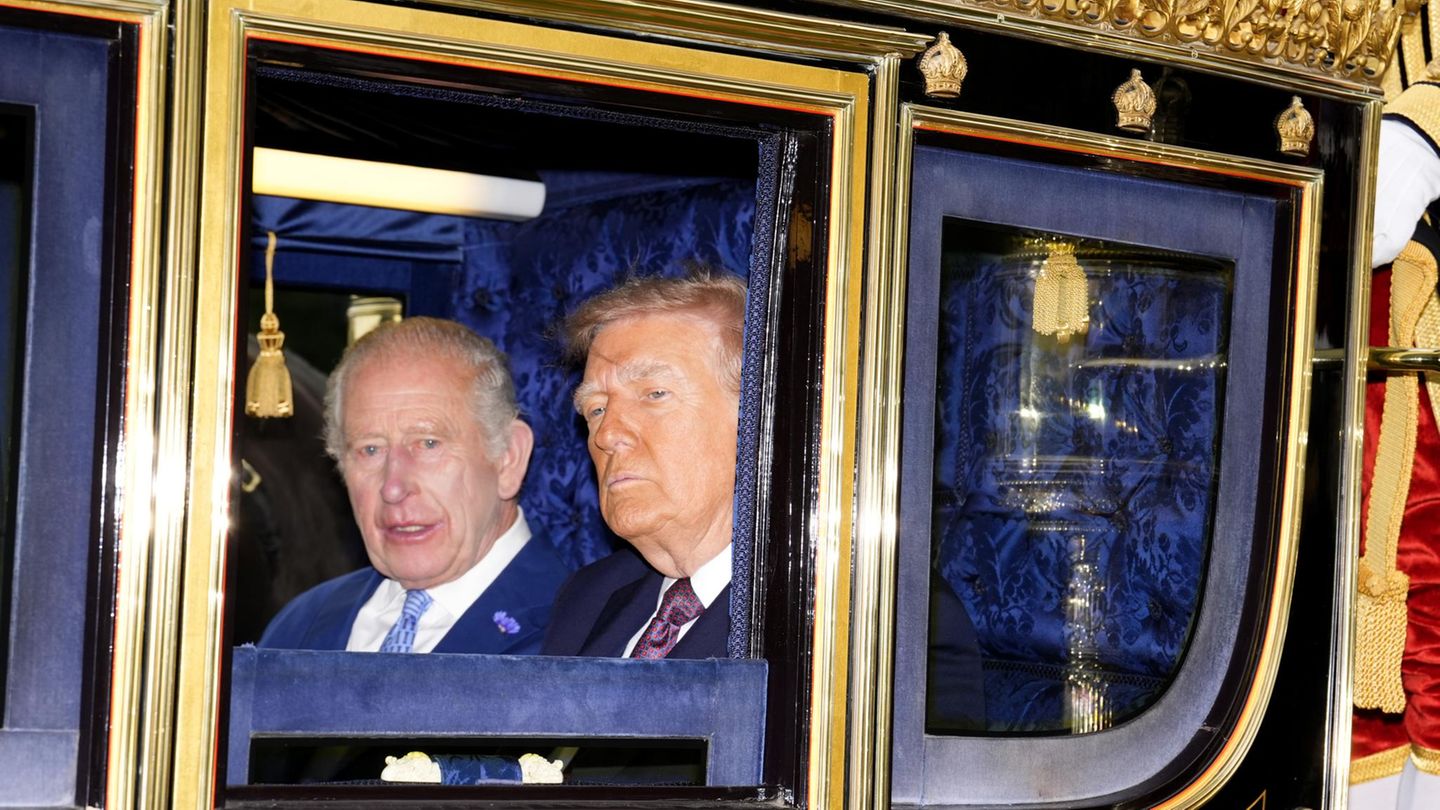 König Charles und Donald Trump in einer Kutsche