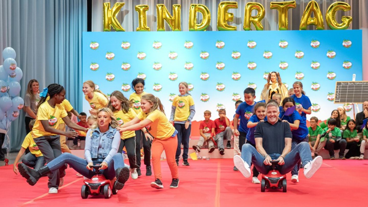 Evelyn Burdecki und Ralf Schumacher zeigen beim "Ferrero Kindertag" vollen Einsatz - und denken selbst an ihre Kindheit zurück