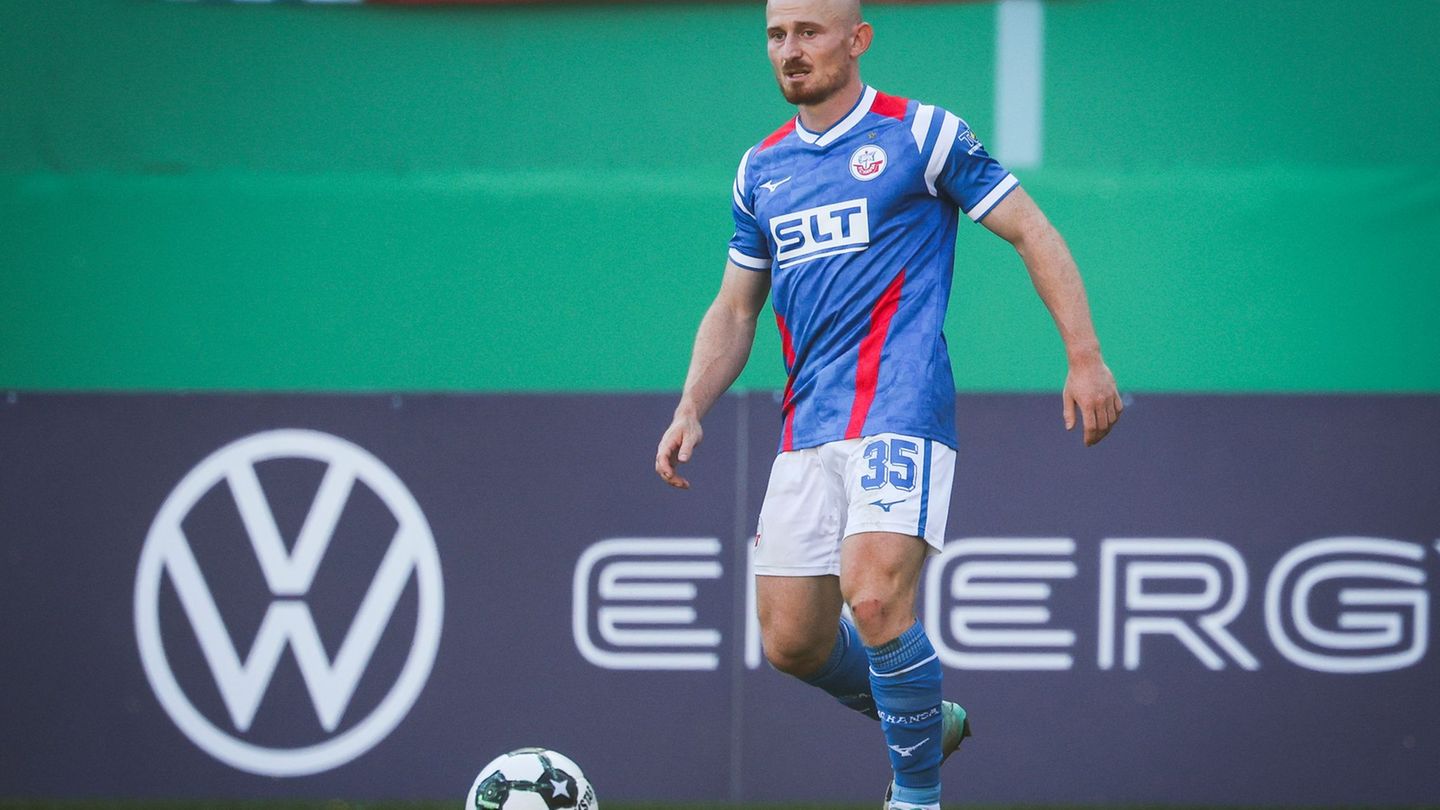 Schoss sein erstes Tor für Hansa Rostock: Neuzugang Maximilian Krauß. Foto: Christian Charisius/dpa