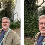 Die neue Selfiekamera ist eines der Highlights der neuen iPhones, alle Modelle bringen die gleiche Frontkamera mit. Erkennt sie mehrere Personen, erweitert sie das Bild automatisch (links)