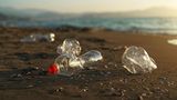 Plastikflaschen an einem Strand Pilze