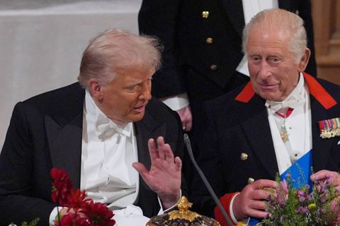 Donald Trump und König Charles III. beim Staatsbankett in Windsor Castle.