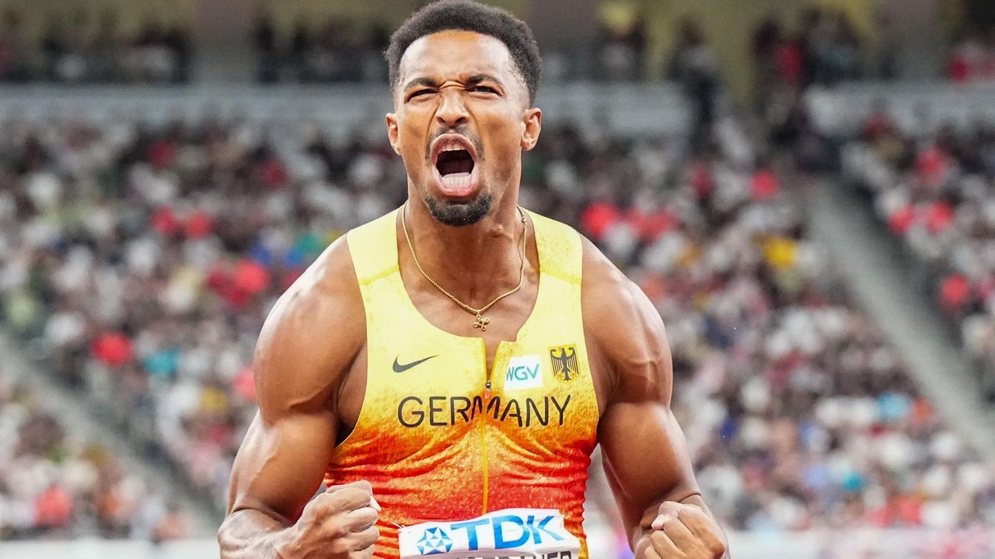 Leo Neugebauer jubelt bei der Leichtathletik-WM in Tokio