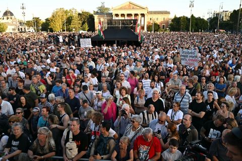 Demonstranten im Zentrum von Budapest