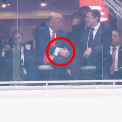 Trump und Musk schütteln Hände.