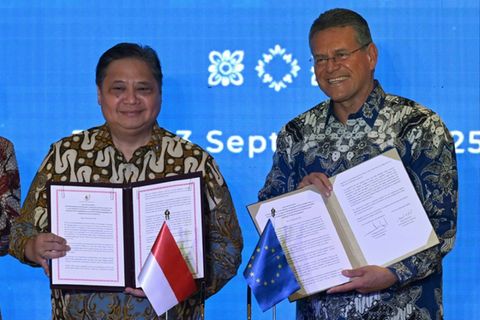 EU-Handelskommissar Sefcovic und Indonesiens Wirtschaftsminister Airlangga