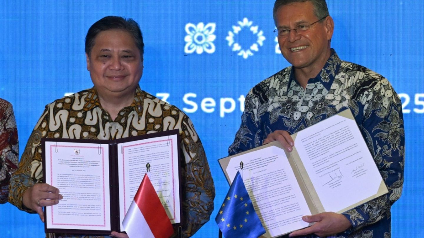 EU-Handelskommissar Sefcovic und Indonesiens Wirtschaftsminister Airlangga