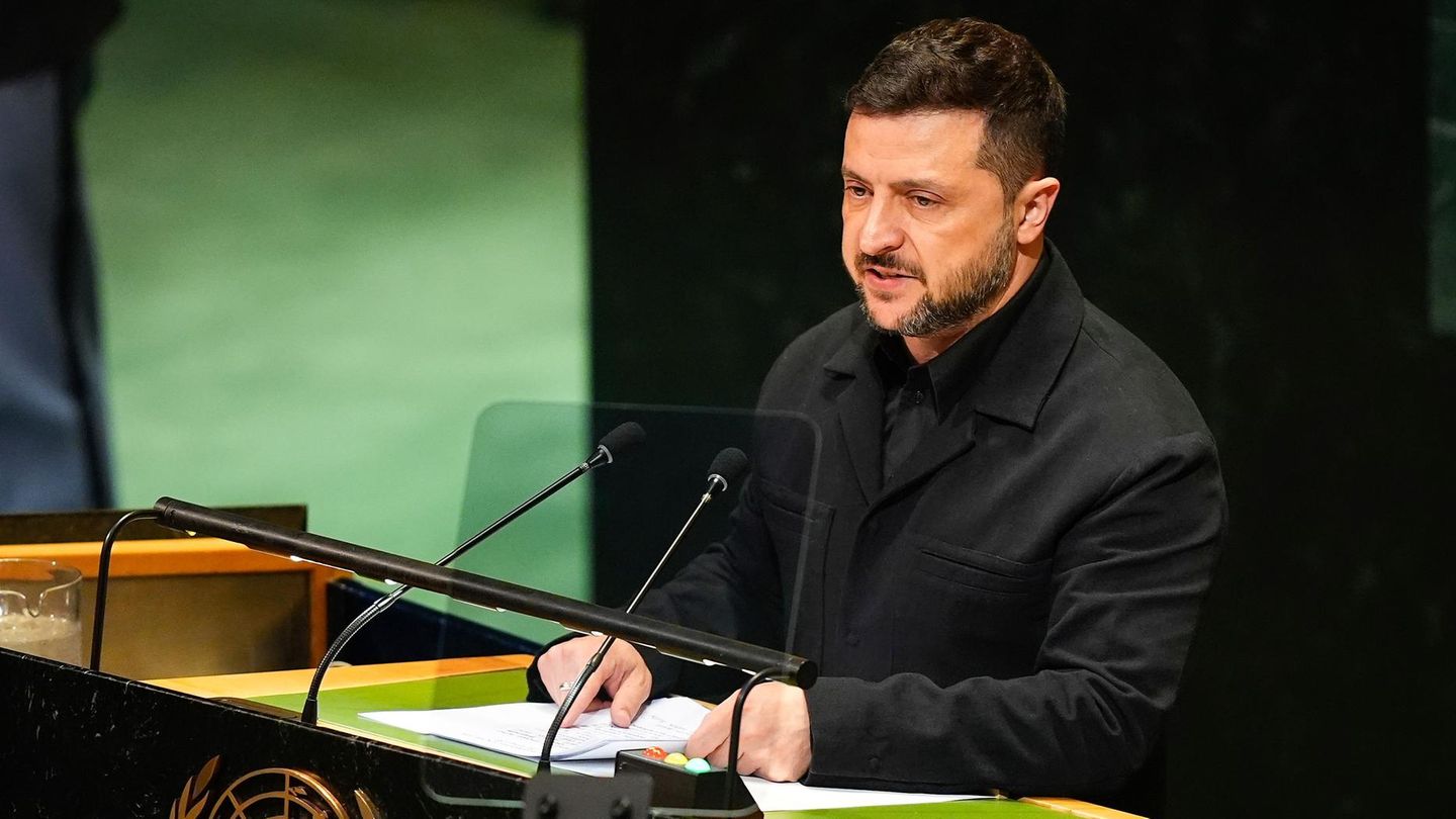 Wolodymyr Selenskyj, Präsident der Ukraine, spricht während der 80. Sitzung der Generalversammlung der Vereinten Nationen (UN)