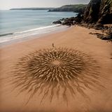 "Dieser Zeichenstil fasziniert mich seit Ewigkeiten", schreibt Land-Artist Jon Foreman über seine mit dem Laubrechen in den Sand gezeichnete "Sonne" am Strand Lindsway Bay in Wales. "Man kann das einfach per Hand zeichnen, ohne Lineal"