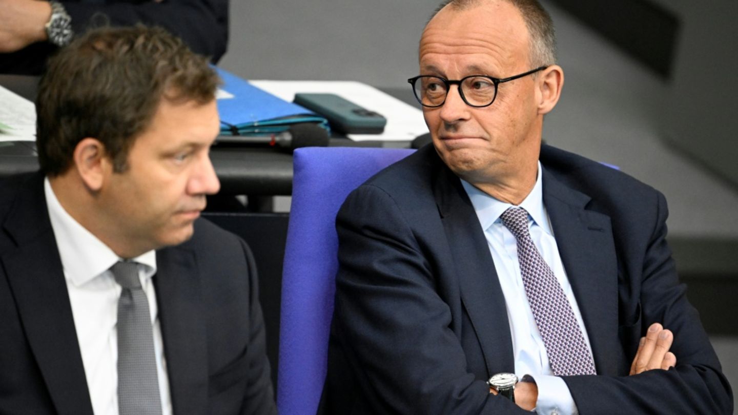 Merz (r.) am Mittwoch im Bundestag