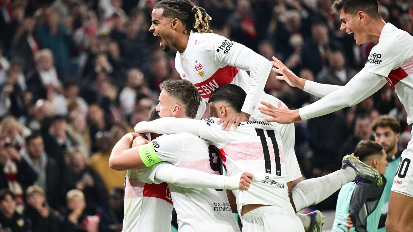 Kollektiver Jubel: Der VfB freut sich über das 1:0 gegen Vigo. Foto: Bernd Weißbrod/dpa