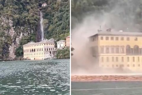 Wasserfall trifft Gebäude