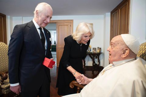 König Charles und Königin Camilla Anfang April 2025 bei ihrer Privataudienz mit Papst Franziskus