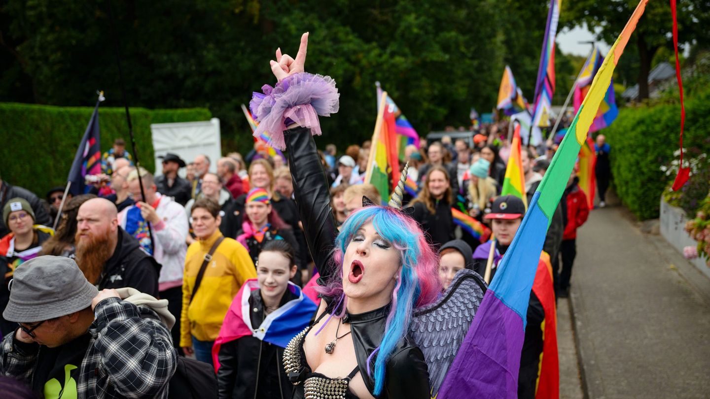 Die "Pommesgabel" ist auch beim CSD in Wacken zu sehen. Foto: Gregor Fischer/dpa