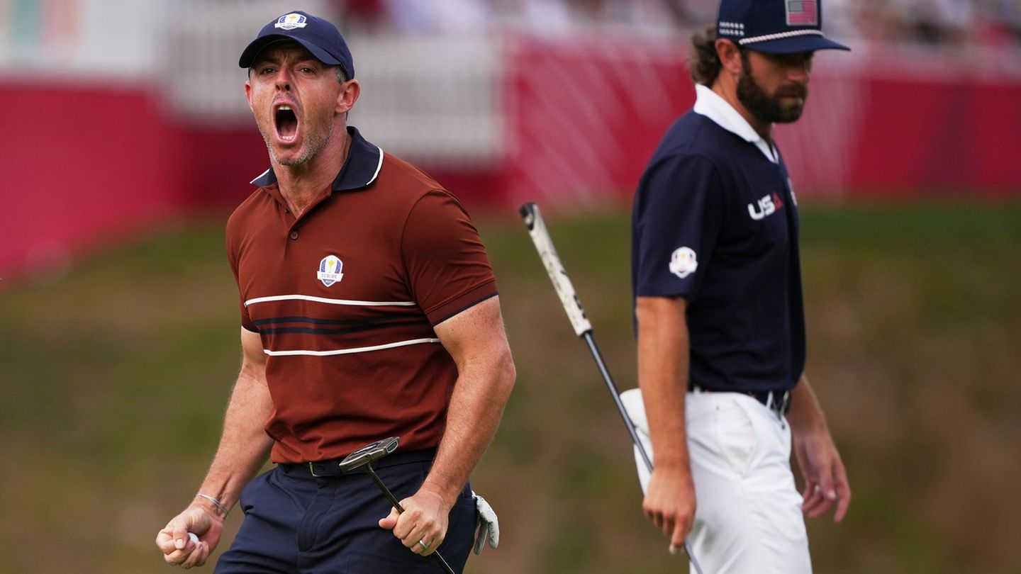 Rory McIlroy und das europäische Team haben beim Ryder Cup viel mehr zu bejubeln als die Gastgeber. Foto: Matt Slocum/AP/dpa