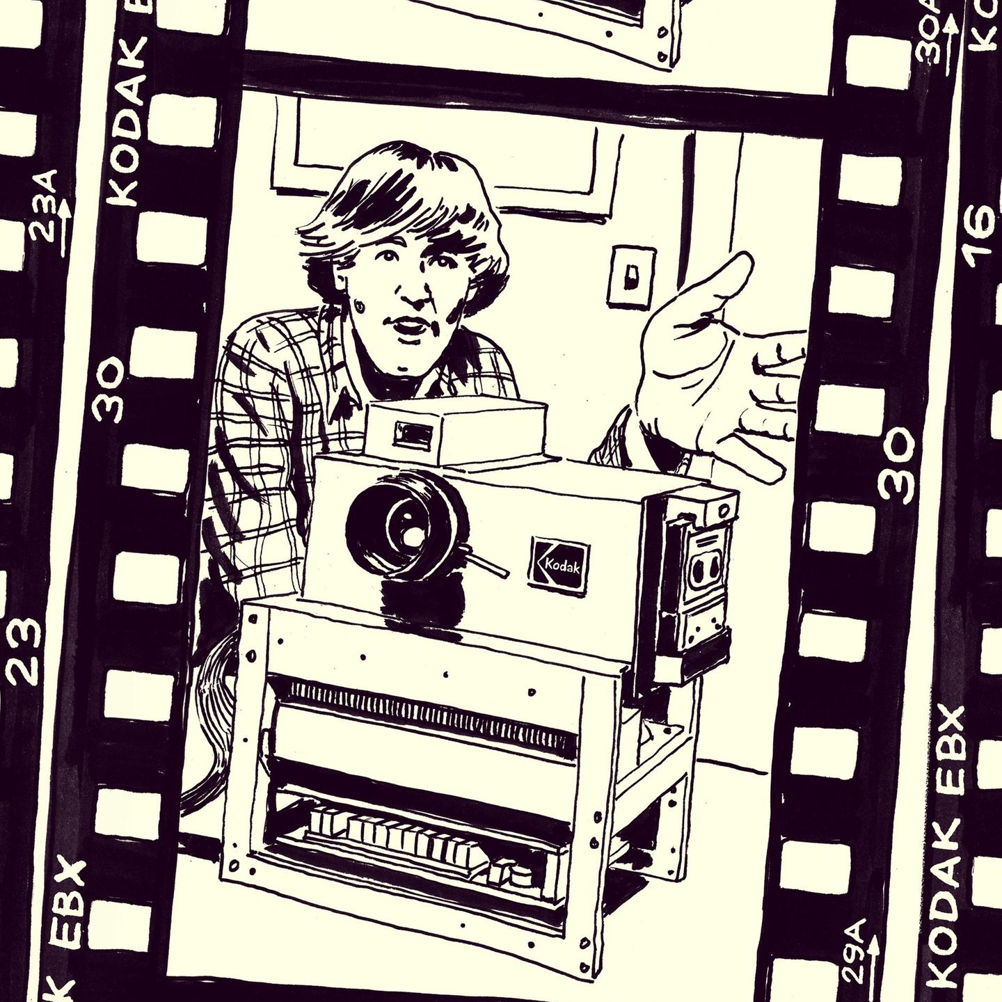 Steven J. Sasson mit der ersten Digitalkamera 1975