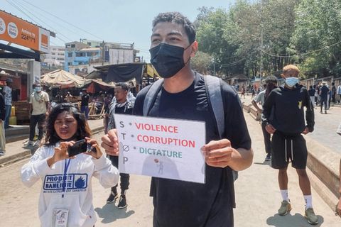 Protestteilnehmer in Antananarivo
