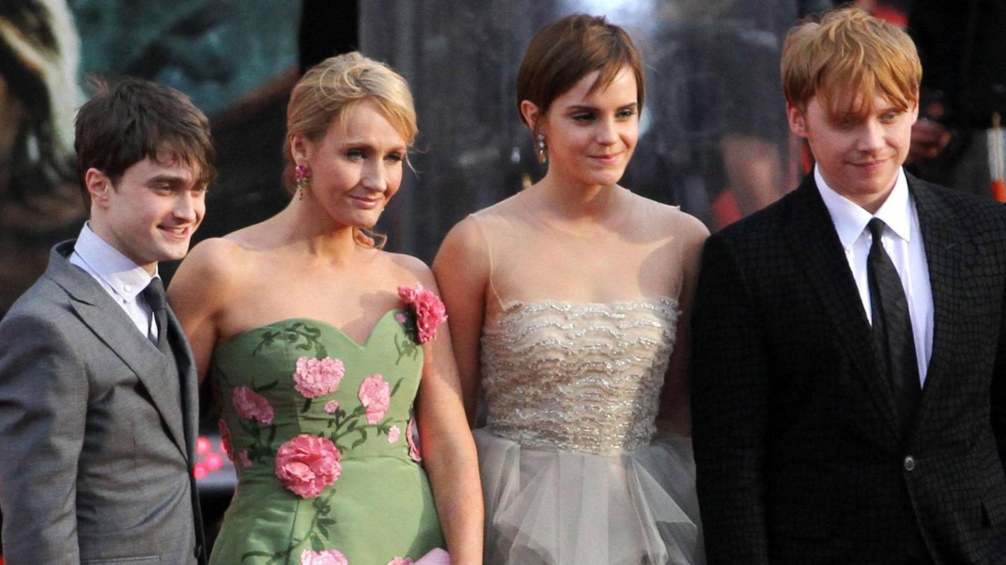 Daniel Radcliffe, J. K. Rowling, Emma Watson und Rupert Grint