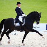 Pferde: Dressurhengst Totilas mit Reiter Matthias Rath bei einem Turnier in Aachen im Jahr 2015