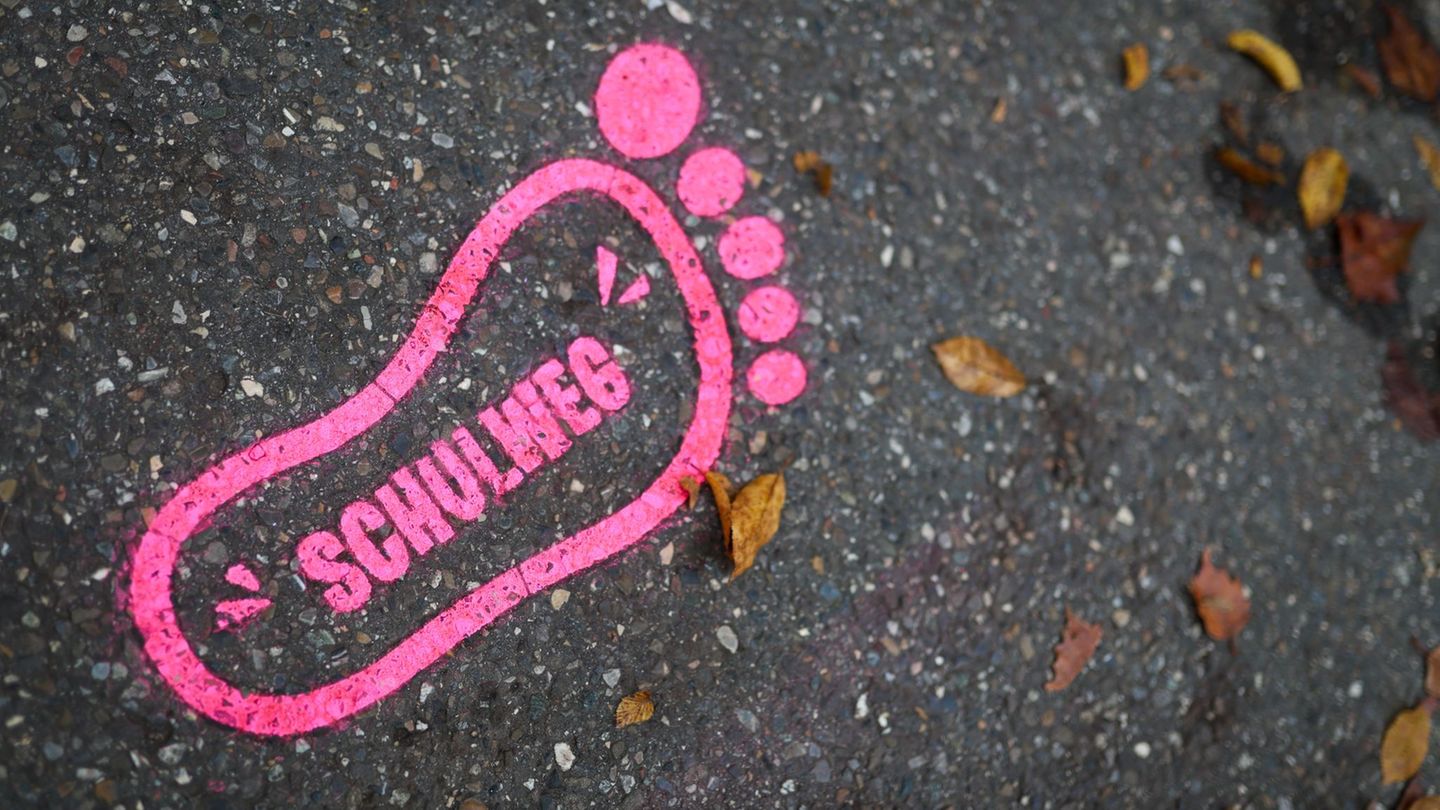 Durch die abgesperrte Straße sollen Schüler sicherer zur Schule kommen. Foto: Christoph Schmidt/dpa