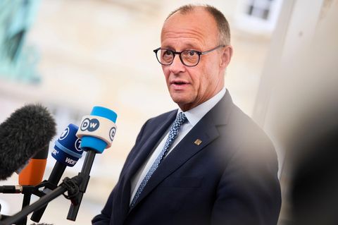 Friedrich Merz gibt Journalisten ein Statement