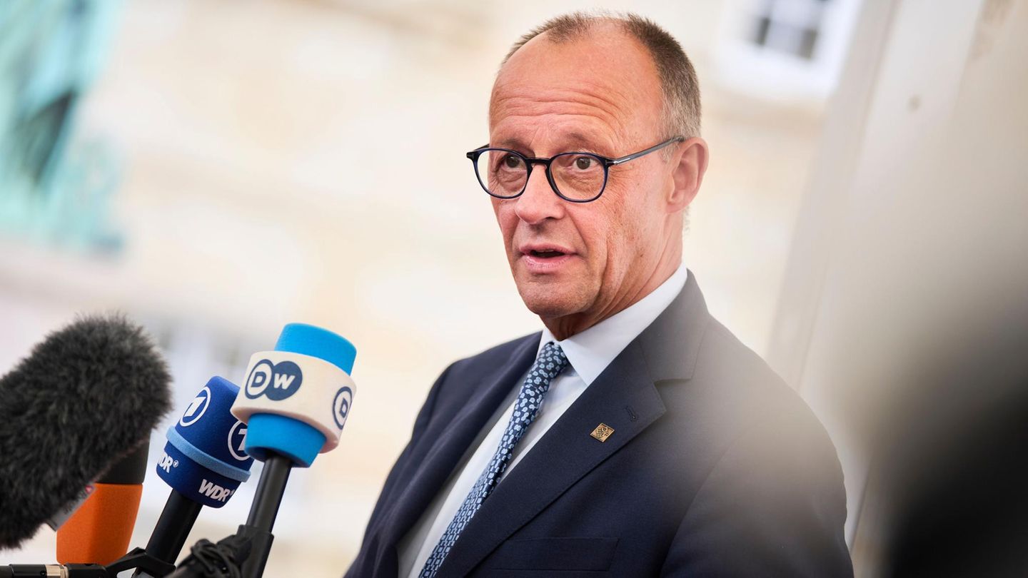 Friedrich Merz gibt Journalisten ein Statement
