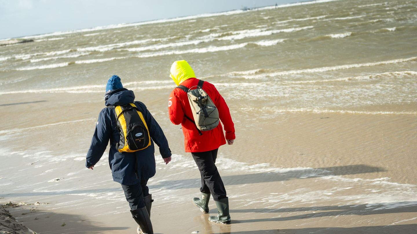 Wetterfeste Kleidung ist beim Spaziergang an der Nordsee in den nächsten Tagen ein Muss. (Archivfoto) Foto: Jonas Walzberg/dpa