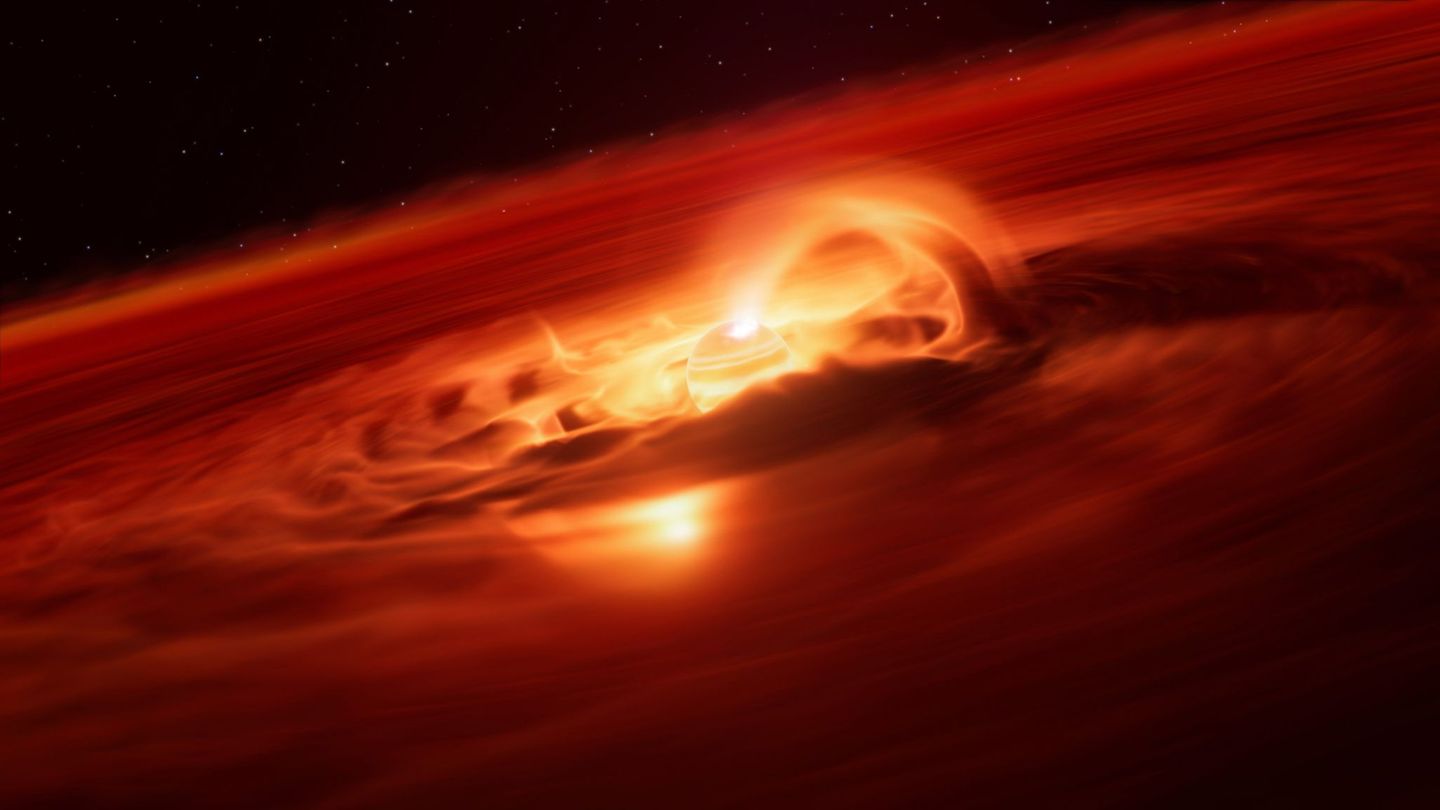 Sechs Milliarden Tonnen pro Sekunde: Dieser Planet ist wahrlich ein Gierschlund. Foto: M. Kornmesser/ESO/L. Calçada/dpa