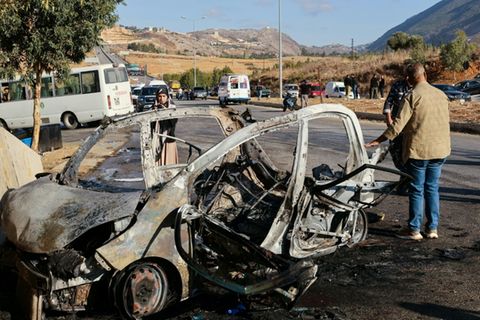 Das getroffene Auto im Südlibanon