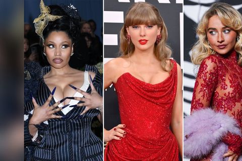 Nicki Minaj (li.) oder Sabrina Carpenter (re.) feiern Taylor Swift für ihr neues Album.