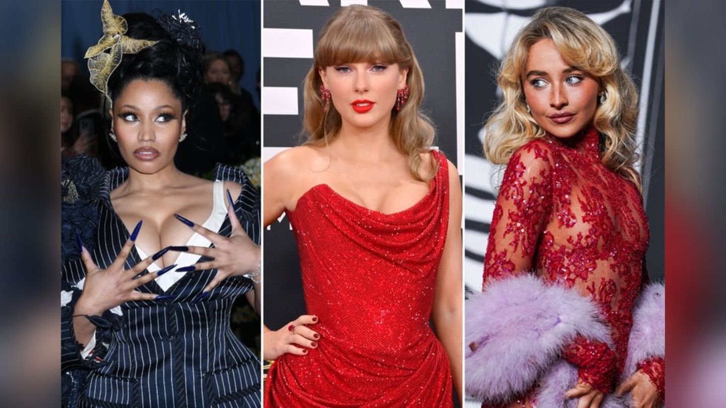 Nicki Minaj (li.) oder Sabrina Carpenter (re.) feiern Taylor Swift für ihr neues Album.