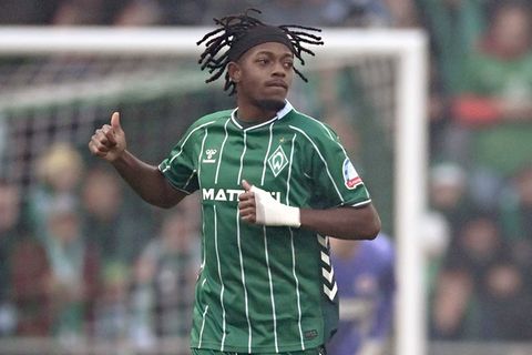 Samuel Mbangula brachte Werder gegen den FC St. Pauli früh in Führung, Foto: Carmen Jaspersen/dpa
