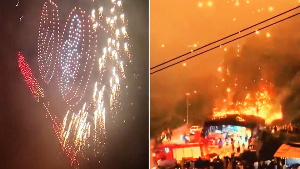 Feuerregen in China: Spektakuläre Drohnenshow endet im Fiasko Feuerregen in China: Spektakuläre Drohnenshow endet im Fiasko