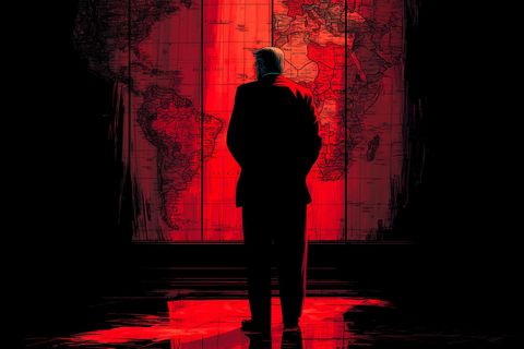 Illustration - Trump vor einer Weltkarte
