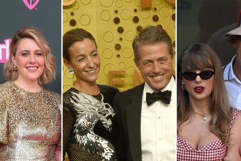 Beteiligt im Verwechslungsreigen waren (v.l.): Greta Gerwig, Anna Eberstein, Taylor Swift und Travis Kelce.