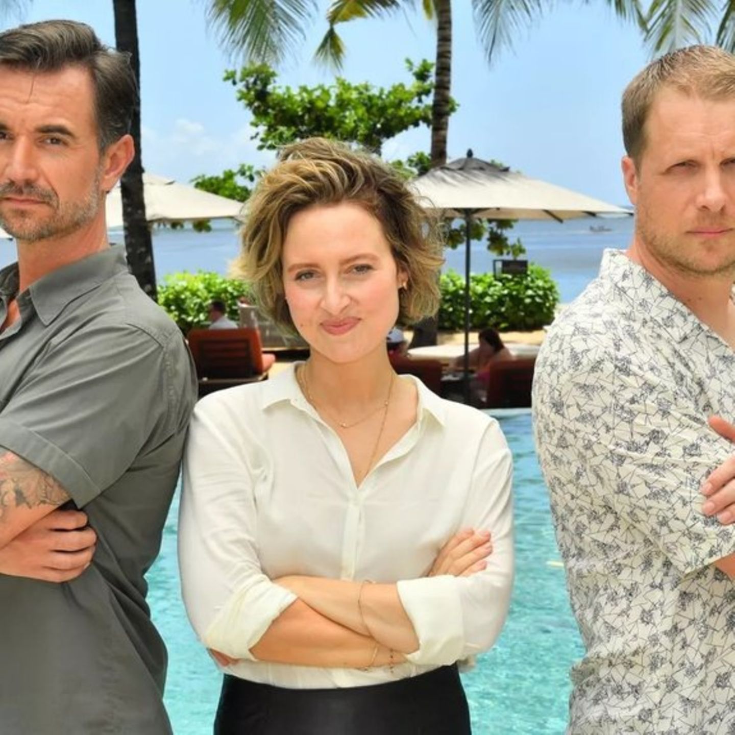 Oliver Pocher (r.) war 2024 neben Wanda Perdelwitz und Florian Silbereisen im "Traumschiff" zu sehen. Die beiden spielten ein