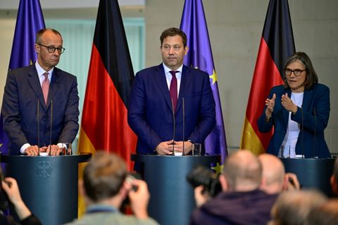 Merz (l.), Klingbeil und Benner