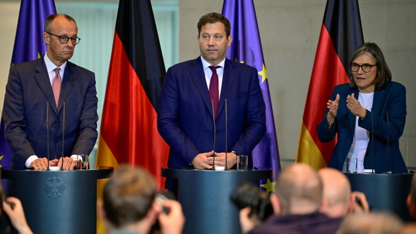 Merz (l.), Klingbeil und Benner