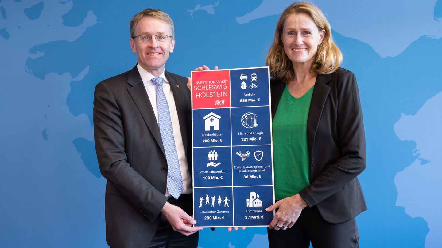 Schleswig-Holsteins Ministerpräsident Daniel Günther und Finanzministerin Silke Schneider planen das größte Investitionspaket in