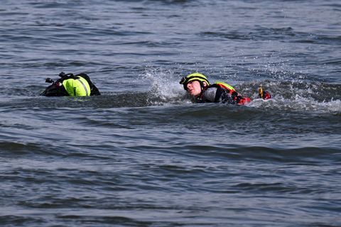 Feuerwehrübung auf dem Rhein Foto: Federico Gambarini/dpa