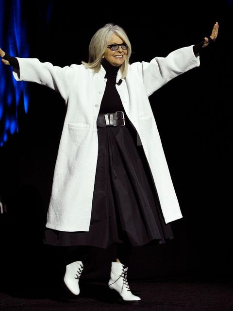 So kannte man Diane Keaton in der Öffentlichkeit: eigenwilliger Modestil und immer gut gelaunt 